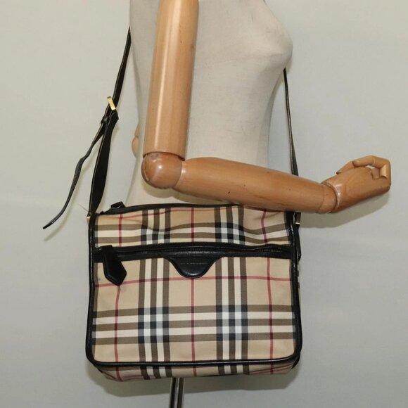BURBERRY Nova Check Shoulder Bag PVC Beige Auth 133569